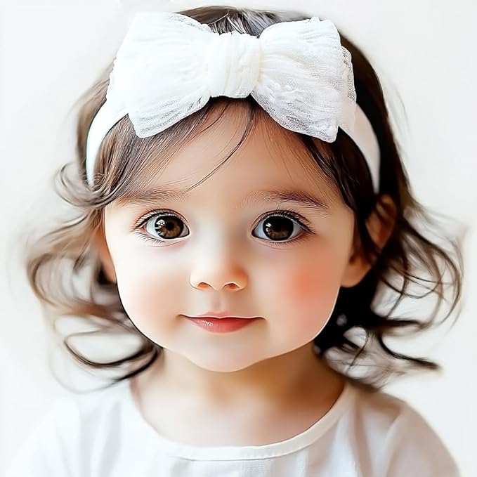 Handmade Baby Headbands Soft Stretchy Nylon Hair Bands with Bows for Toddler Child Girls- Pack of 3 (Set-A, 3 Count (Pack of 1))
