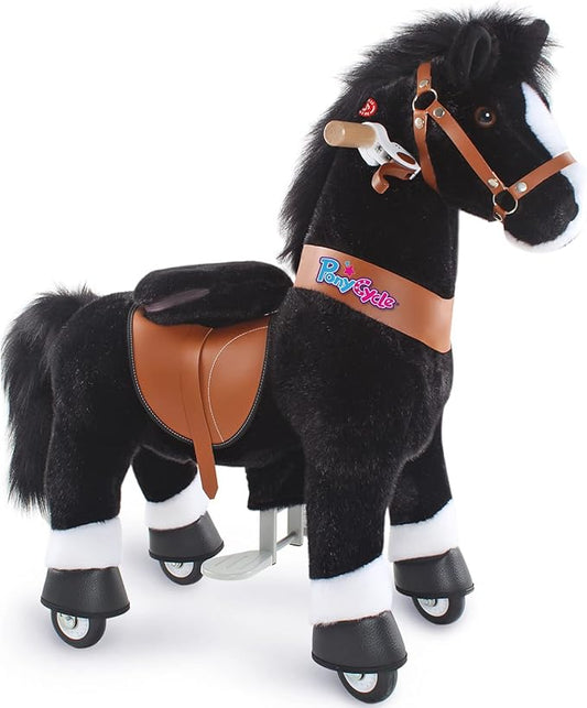PonyCycle Ride on Horsey Toddler Ride on Toys for Boys Classic Model U (with Brake/ 30" Height/Size 3 Rocking Horse for Age 3-4) Ride on Horse Toys Mechanical Animal Plush Black Ux326