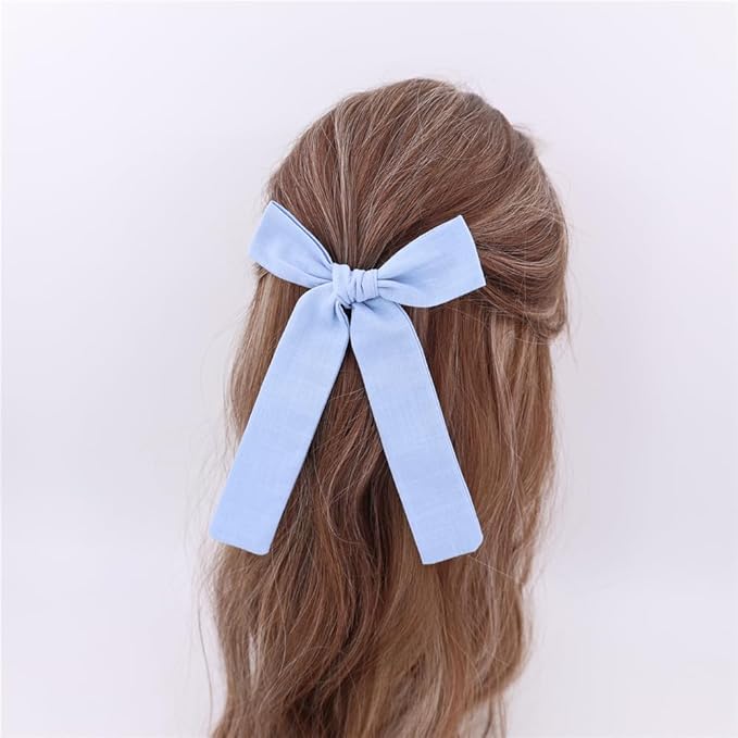 3 Styles Hair Bow Clips for Little Girls Toddler Baby Mom Women Hair Barrettes Accessories 4 Pcs Cotton Linen Bows Blue