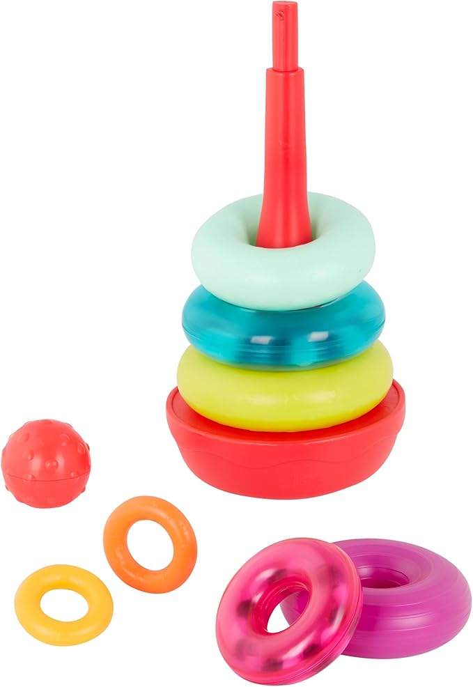 B. toys – Colorful Stacking Rings Teether – Sensory Baby Rattles – Soft Textured Toys for Teething – Rainbow Stackable Rings for Babies & Toddlers 6+ Months