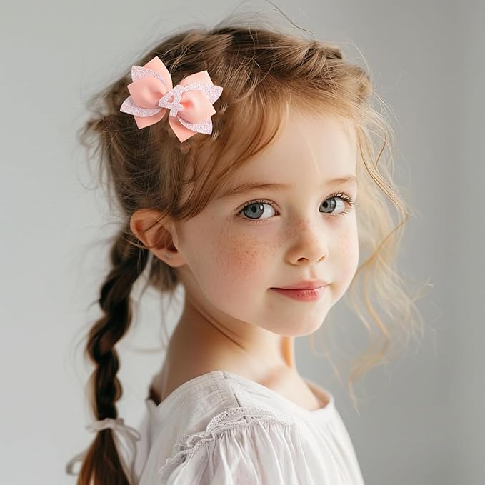 Pink Birthday Hair Bow for Baby Girls - 2Pcs Peach-pink Sprinkle Hair Clips for 4th Birthday Glitter Baby Bow Party Decorations for Girls Toddlers Hair Accessories