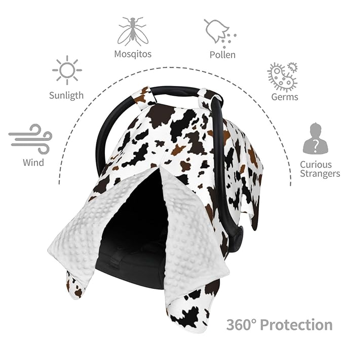 Western Cow Print Baby Car Seat Canopy Cover Multi Use Nursing Cover for Mom Nursing Covers Newborn Cow Print Shower Gift