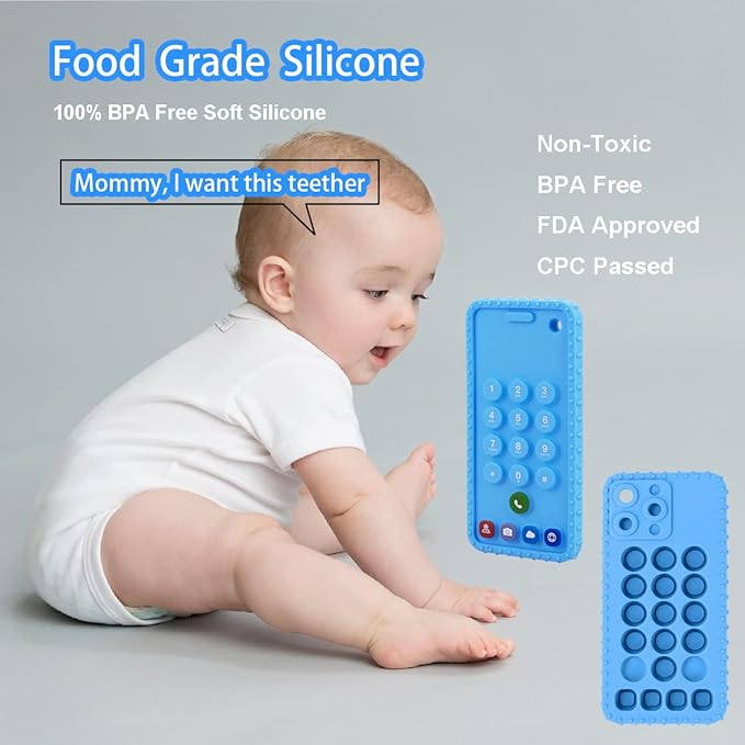Baby Phone Teething Toys for 0-3, 0-6, 6-12 Months | Soft Silicone Baby Cell Phone Teethers
