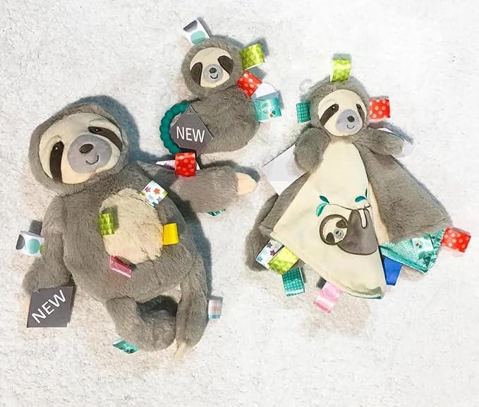 Taggies Sensory Stuffed Animal Soft Rattle with Teether Ring, Molasses Sloth