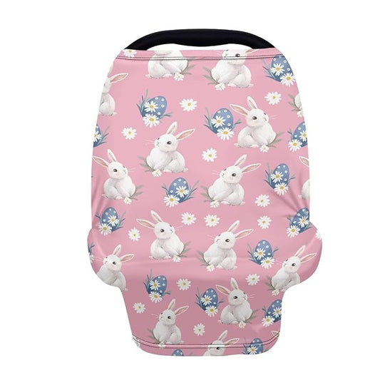 Wanyint Easter Rabbit Eggs Daisy Pink Stretchy Baby Car Seat Cover Carseat Canopy for Babies Universal Baby Breastfeeding Stroller High Chair Shopping Cart Cover