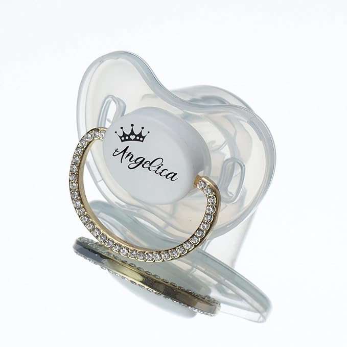 Custom Pacifier with Name Gold Luxurious Bling Pacifier for Girl and Boy Ideal Baby Gift (2pcs)