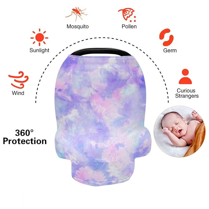 Nursing Cover Breastfeeding Scarf Rainbow Tie Dye Baby Car Seat Covers Floral Pastel Soft Breathable Infant Carseat Canopy Stroller Cover for Boys Girls