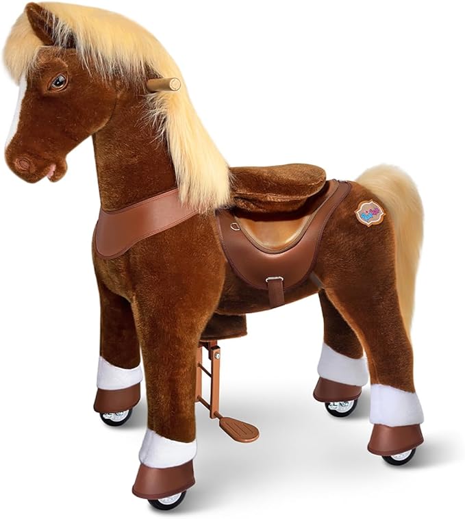 PonyCycle Big Horse Ride on Pony Advanced Model Y Plush Brown Riding Horse Toy for Children Size 5 for Ages 7+, Rocking Horse, Waliking Animal Pony Ride Y574