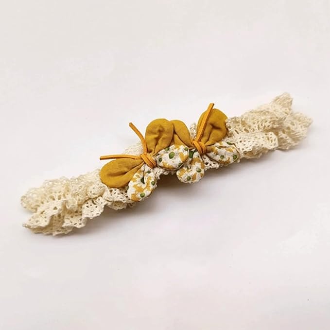 Baby Girls Hairbands Lace Flowers Headband Handmade Soft Stretchy Colorful Flower Hairband Newborn Headbands with Pearls Elastic Hairbands for Infant Head Band (Yellow Butterfly)