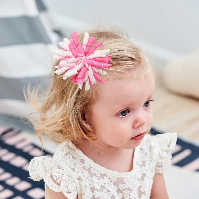 Yxiang 2PCS Pink Korker Bows for Girls 3'' Curly Bow Hair Clip Ribbon Ponytail Bows Alligator Clip Hair Barrette for Girls Toddlers Kids (Pink)