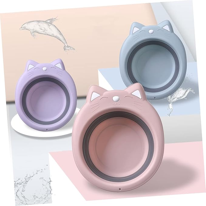 Totority Foldable Baby Wash Basin 15 Inch Cat Shape Portable Collapsible Washbasin Cartoon Design Space-Saving for Travel Home Bathing