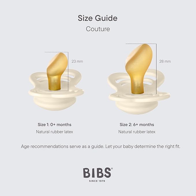 BIBS Pacifiers - Couture Collection | BPA-Free Baby Pacifier | Made in Denmark | Set of 2 Ivory/Blush Color Premium Soothers | Size 0-6 Months