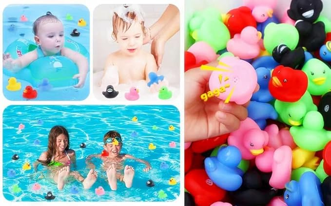 51 Pcs Multicolored Mini Multicolor Rubber Ducks Baby Bath Ducky Bathtub Pool Squeaky Little Duck Toys for Shower/Party Decoration Supplies/Birthday (1.5"x1.2"x1.4")