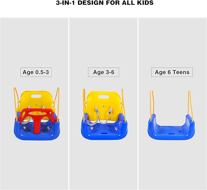 RedSwing 3-in-1 Baby Swing Seat, Toddler Swing, Anti-Flip Snug & Secure Detachable Infants to Teens Kids Swings Seat for Outside Playground, Blue Red
