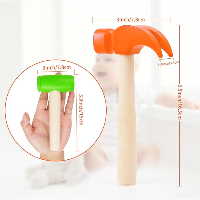 2pcs Toy Hammer Simulation Wooden Hammers Small Plastic Toddler Claw Hammer Portable Kids Maintenance Tools Toys Pretend Fake Mallet Hammers for Boys Girls