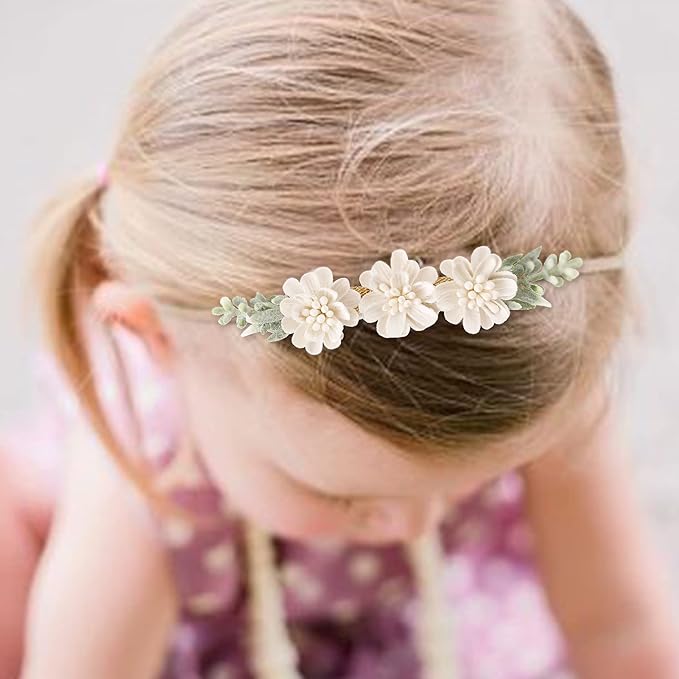 Baby Girl Flower Headband 6 PCS Elastic Hairbands Handmade Nylon Bows Headbands Chic Floral Hair Accessories Kids Gifts for Newborn Infant Toddlers