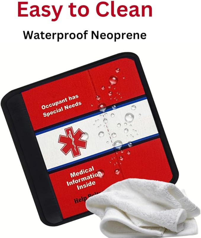 Any/Multiple Condition Medical Alert Seatbelt Cover for Children in Car Seats (6”) Featuring an Emergency Information Form and Pocket by Help Belts. (Red/White)