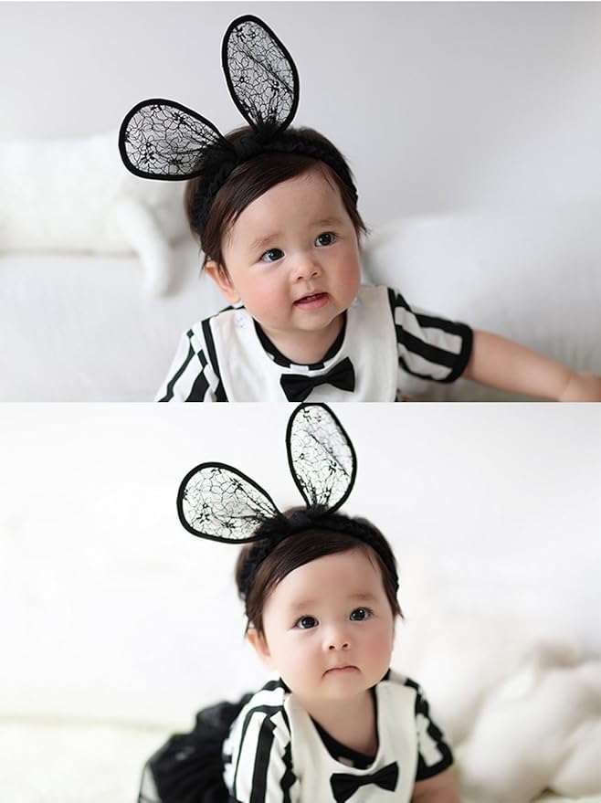 2-Pack Easter Bunny Headbands Rabbit Ears Lace Elastic Bow - Cute Stretch Hairbands for Baby Girls , Newborn,Toddler and Children (2 Colors)