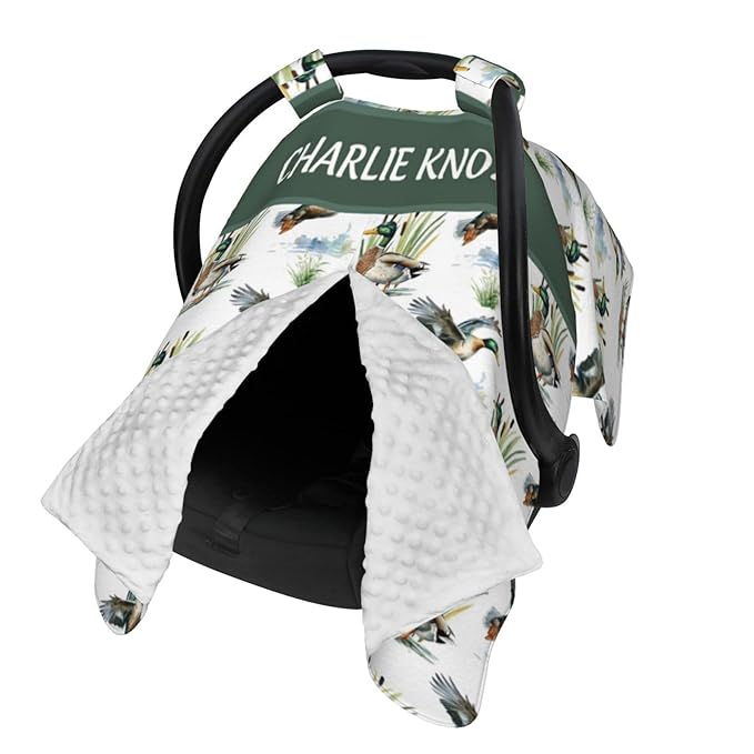 Personalized Baby Car Seat Canopy with Name – Wild Duck Theme, Custom Minky Nursing Cover for Boys & Girls, Soft Stroller Cover for Infants & Newborns, Carseat Canopy for Breastfeeding