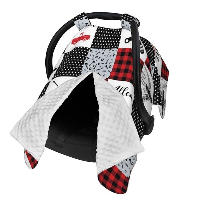 Personalized Mechanic and Truck Baby Car Seat Canopy for Babies with Name, Custom Car Seat Covers Boys Girls, Peekaboo Opening Minky Nursing Breastfeeding Cover Infant Canopies for Newborn