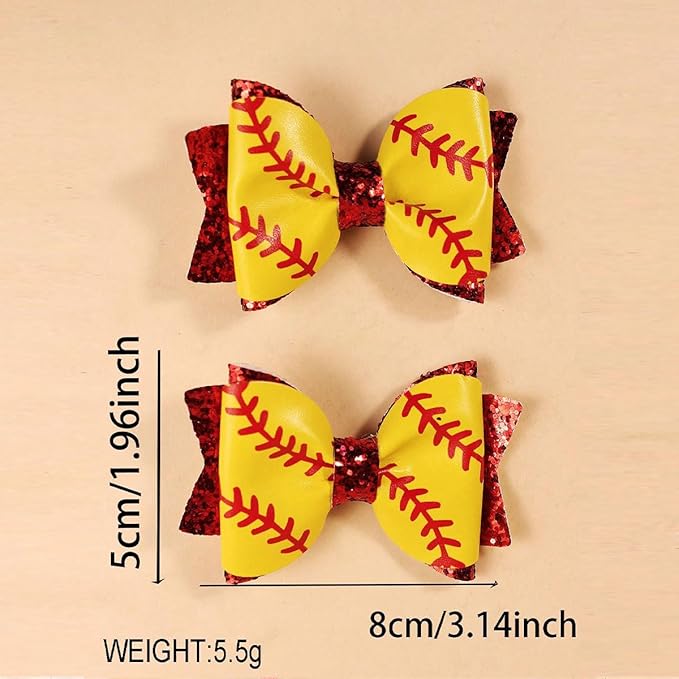 Baby Girl Hair Bow Clips Sports Hair Bow Clips, Baseball Softball Football, Faux Leather Glitter Sequin, 6 Pack, Girls Cheerleading Game Day Accessories for Little GirlsToddler Kids Teens