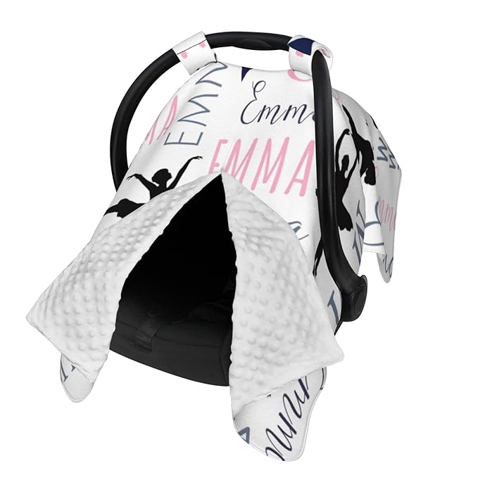 Personalized Baby Car Seat Canopy for Babies with Name, Custom Dancing Stroller Car Seat Covers for Girls, Minky Nursing Carseat Cover for Breastfeeding, Car Seat Canopies for Infant Newborn