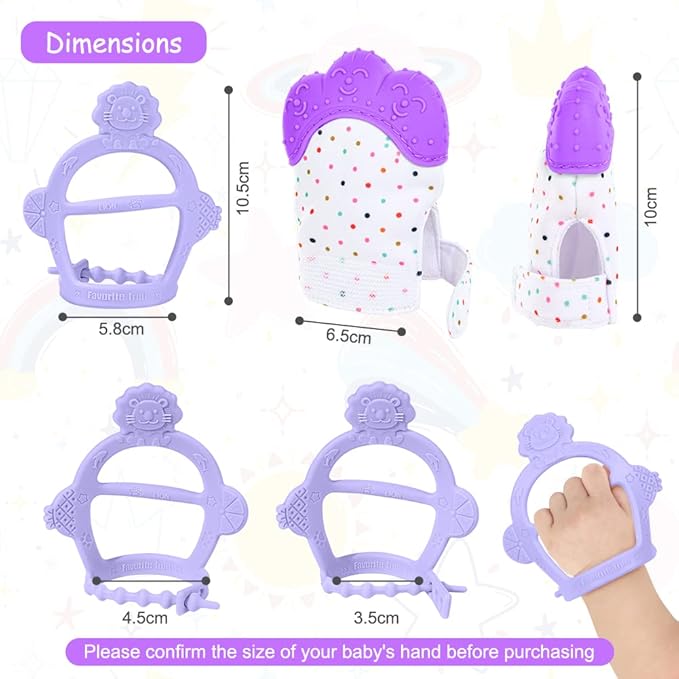 Vicloon Silicone Teething Mitt, 2Pcs Baby Teething Mitten with Adjustable Strap, Crinkle Sound and Textured, Self Soothing Baby Chew Toys for 0-6 Month Infants