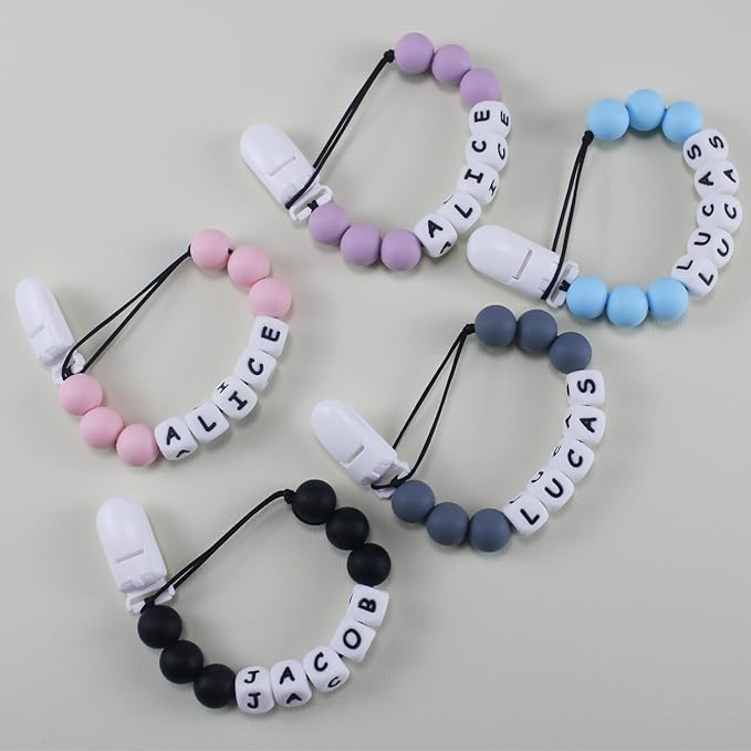 Personalized Pacifier Clip with Name, Customized Pacifier Holder Clip for Baby, Fit All Pacifiers