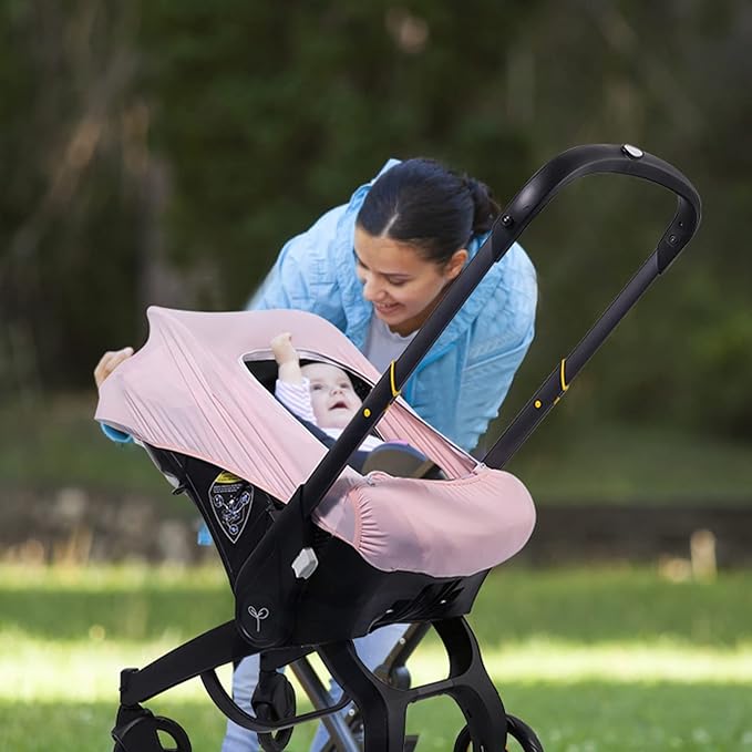 Baby Car Seat Cover, Original Carseat Covers with Adjustable Breathable Mesh Window & Pocket, Stretchy Infant Car Seat Canopy for Girls Boys, Kick-Proof Stroller Cover for Summer