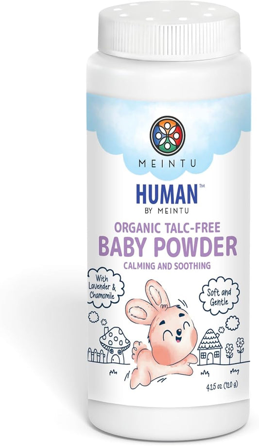 MEINTU Organic Baby Powder Talc Free- Calming and Soothing Cornstarch Baby Powder with Lavender and Chamomile- Skin Nourishing Powder for Newborn- Non GMO Lavender Scent- 4.25 Oz