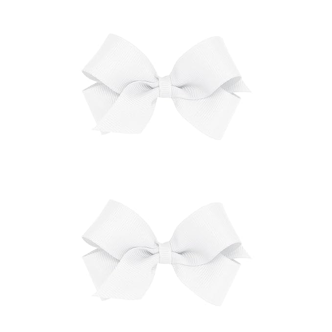 Wee Ones Girls 2 Pack Grosgrain Hair Bows with Plain Wrap Centre on a Wee Stay No Slip Clip, Mini, White