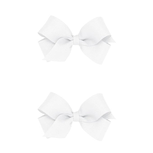 Wee Ones Girls 2 Pack Grosgrain Hair Bows with Plain Wrap Centre on a Wee Stay No Slip Clip, Mini, White