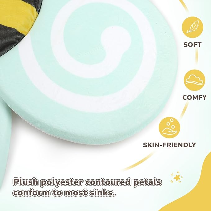 YooxArmor Baby Bath Pad for Infant Bathtub Sink, Non-Slip Flower Bathtub for Infants 0-6 Months, Soft Baby Sink Bath Cushion for Babies Bath Time, Newborns Bath Essentials Must Haves-Bee