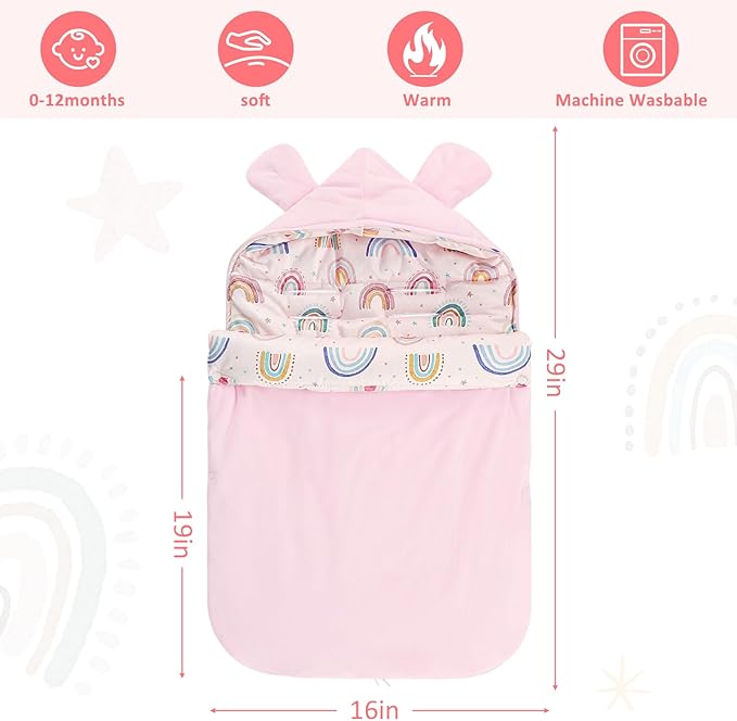 Carseat Blankets for Babies Winter, Warm Toddler Carseat Swaddle Blanket, Infant Stroller Bunting Bag Footmuff for Cold Weather, Universal, Windproof (Pink)