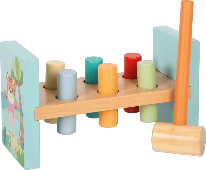 small Foot Jungle Friends 12763 Knock Bench Robust Knocking Game Made of FSC 100% Certified Wood with Jungle Motifs for Children from 12 Months