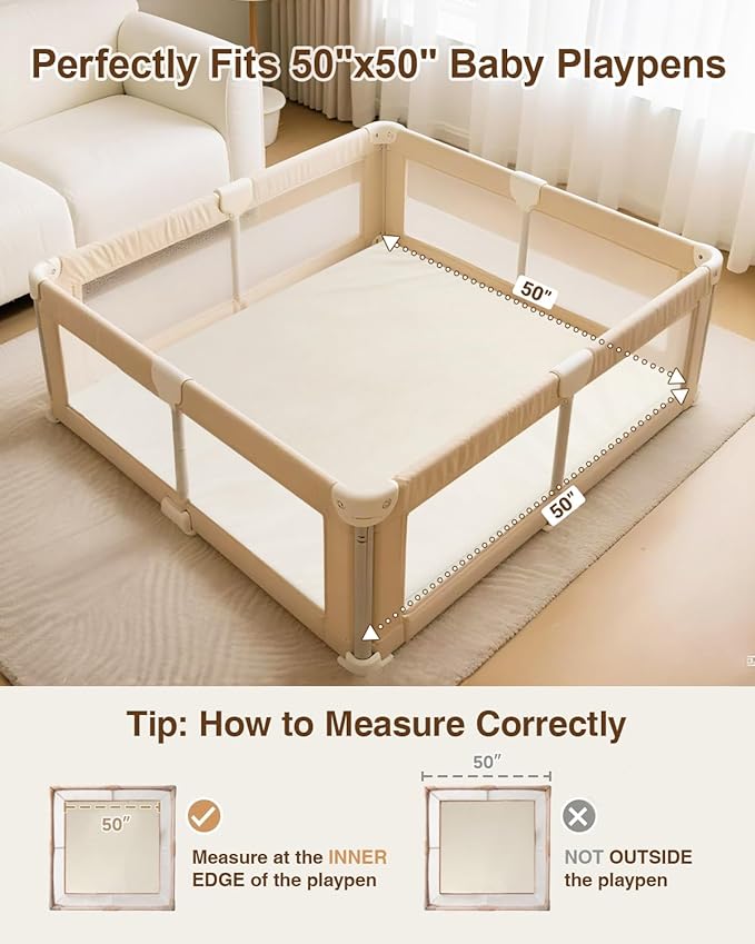 Baby Play Mat for Floor,1.2"Thick Padded Foam 50x50 playpen mat, Soft Velvet&Non-Slip Leather,Removable&Washable Cover,Nursery Rug for Baby Crawling,Toddlers,Infants,kids,Yoga,Tatami,Beige