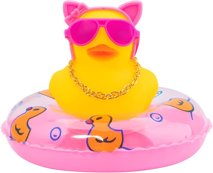Wonuu Car Duck Ornaments with Cute Headband Swim Ring Necklace Sunglasses, B-Pink Bunny Headband