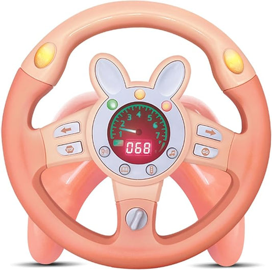 Kids Steering Wheel Toy with Vibration, Driving Simulated Steering Wheel Toy for Backseat, Educational Learning Sensory Toy,Simulated Car Toys with Light Songs for Infant Preschool Kids Toddler Gifts