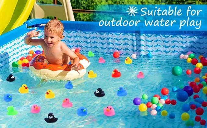51 Pcs Multicolored Mini Multicolor Rubber Ducks Baby Bath Ducky Bathtub Pool Squeaky Little Duck Toys for Shower/Party Decoration Supplies/Birthday (1.5"x1.2"x1.4")