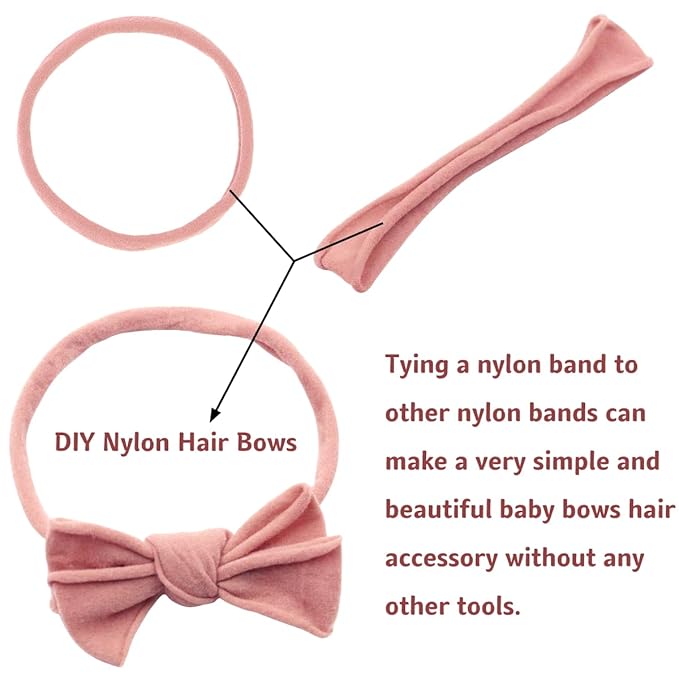 Qearl 60 Pack Soft Stretchy DIY Nylon Headbands Hair Bands Bows DIY Accessory for Newborn Baby Girls