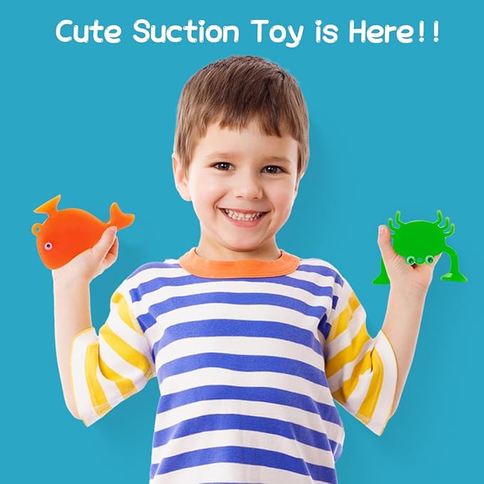 18PCS Suction Bath Toys for Toddler Kids, Mold Free Silicone Ocean Animals Suction Cup Bathtub Toys, No Hole Sensory Window Fidget Toys, Fun Creative Gift for Boys Girls with Eggshell
