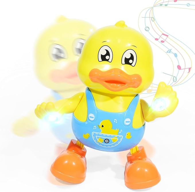 ‌Interactive Dancing Duck Musical Toy for Toddlers, Flashing Lights & Melodies, Baby Musical Easter Duck Toy Dancing Crawling Tummy Time Toys Birthday Easter Gifts