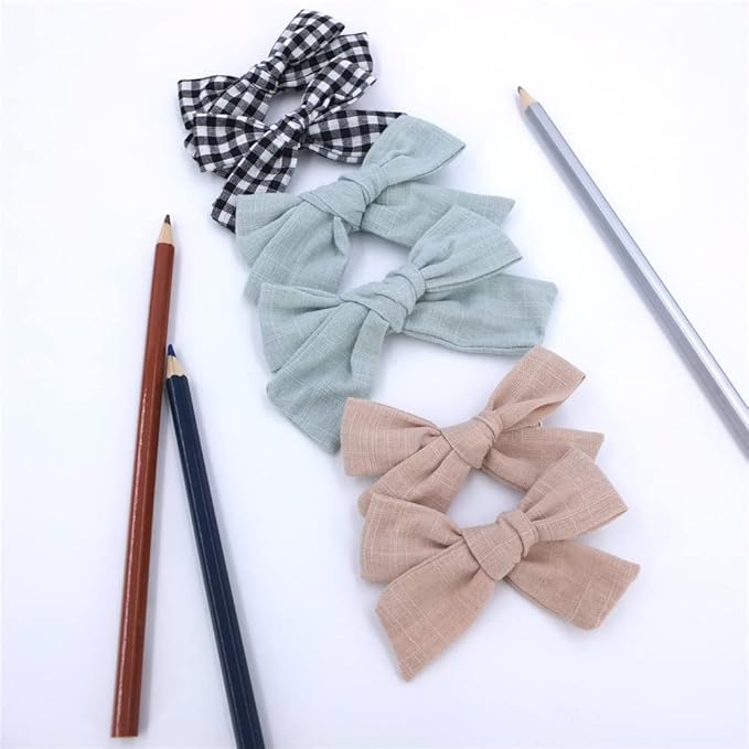 12 PCS Linen Bow Hair Clips for Baby Girls Hair Bows Alligator Clips Accessories Infants Toddler Kids Hairgrips (Assorted C)