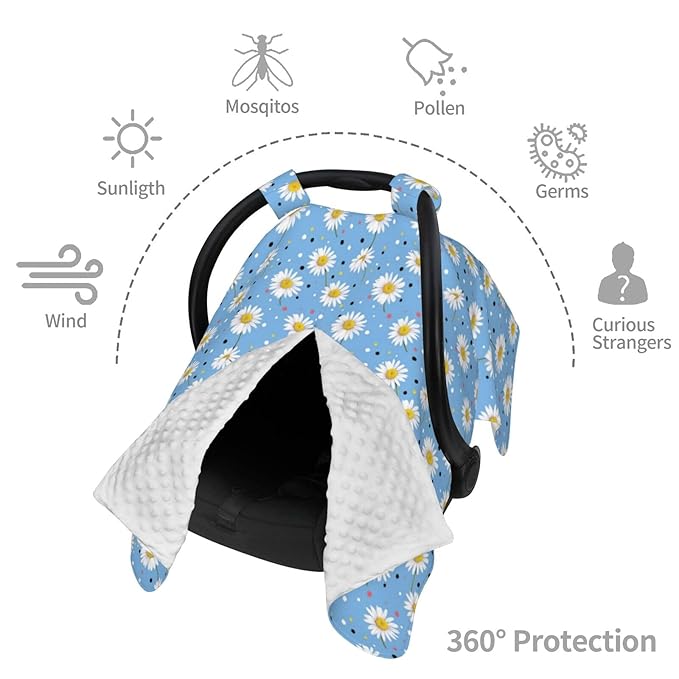 Daisys Flowers Polka Dots Baby Car Seat Canopy Nursing Cover for Newborn Car Seat Breastfeeding Covers Blanket Newborn Shower Gift