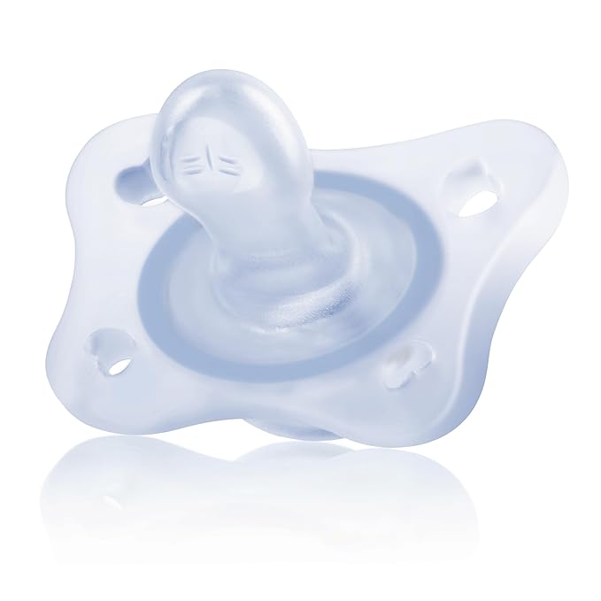 Chicco PhysioForma Mini Orthodontic Pacifier for Babies 0-2 Months, Ultra Light & Small, 100% Soft Silicone, Supports Breathing, One-Piece Design, Included Sterilizing Case, BPA Free, 2-Pack, Blue