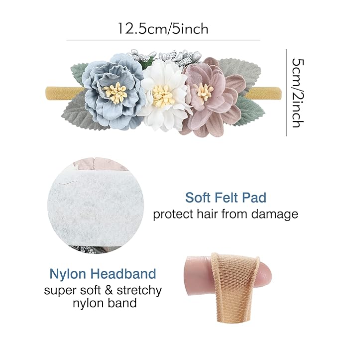 Cinaci 5 Pack Delicate Floral Flower Nylon Headbands Hair Bands Accessories for Baby Girls Newborns Infants Toddlers Kids (5 Pack S1)