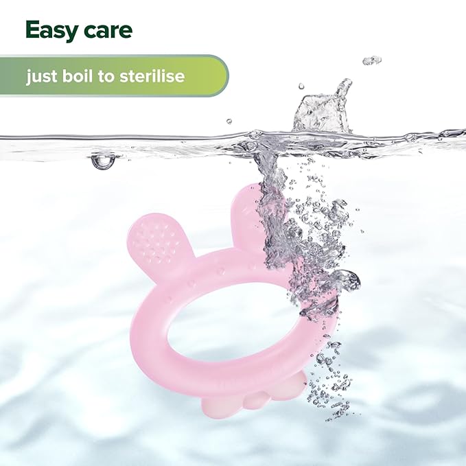 Haakaa Silicone Baby Teether - Rabbit Ear Frozen Teething Toy for Babies 3-6 Months- Cold Teething Relief - BPA Free Silicone-Pink