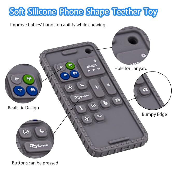 Baby Phone Teething Toys for Babies 0-3, 0-6, 6-12 Months | Soft Silicone Cell Phone Teethers Toys | Baby Fidget Toys 0-6 Months | Infant Teether for Breastfeeding Baby Boy Girl