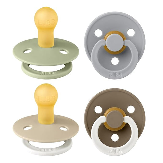BIBS Color Pacifiers 4-Pack | BPA Free Soother Pacifier | Round Nipple | Natural Rubber Latex | Made in Europe | Size 0-6 Months | Vanilla Glow Mix