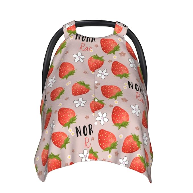 Personalized Baby Car Seat Canopy with Name – Custom Strawberry Minky Nursing Cover for Boys & Girls, Soft Stroller Cover for Infants & Newborns, Carseat Canopy for Breastfeeding